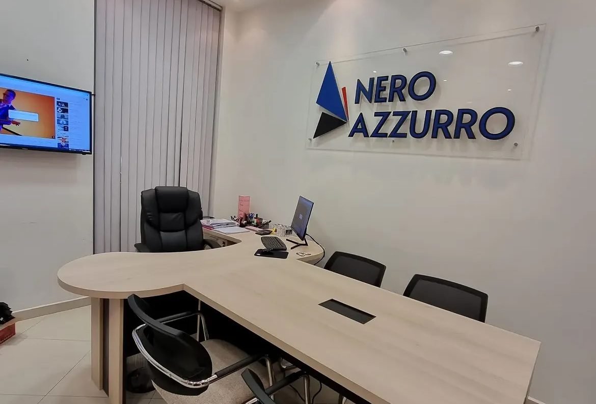 Nero Azzurro office in Budva, company formation Montenegro services, with the company sign on the wall